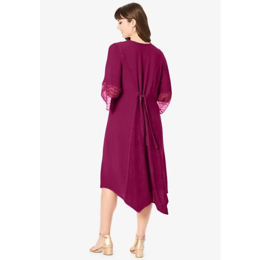 Plus Size 28W | Women's Embroidered Acid-Wash Back Self-Tie Boho Dress | NEW - Picture 4 of 6
